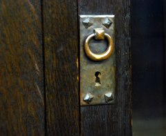 Detail hand hammered copper hardware.